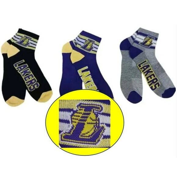 3 Pairs NBA Los Angeles LAKERS Socks Mens Size 6-12 Low Cut Sports Official NEW! - Picture 1 of 15